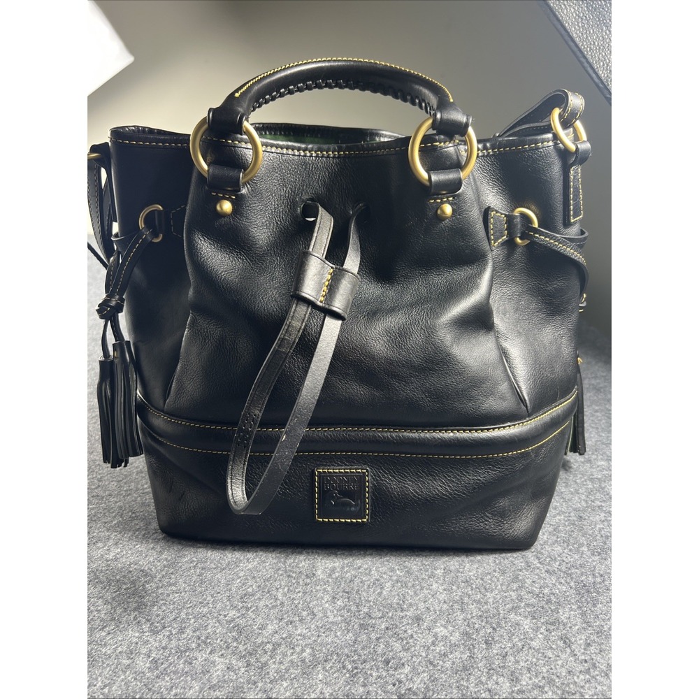 Dooney & Bourke Black Florentine Leather Buckley Bag Drawstring Bucket Bag